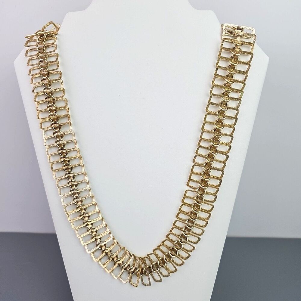 Vintage Link Necklace Bruitalist Rectangle Link 24 Inch Gold Tone Statement